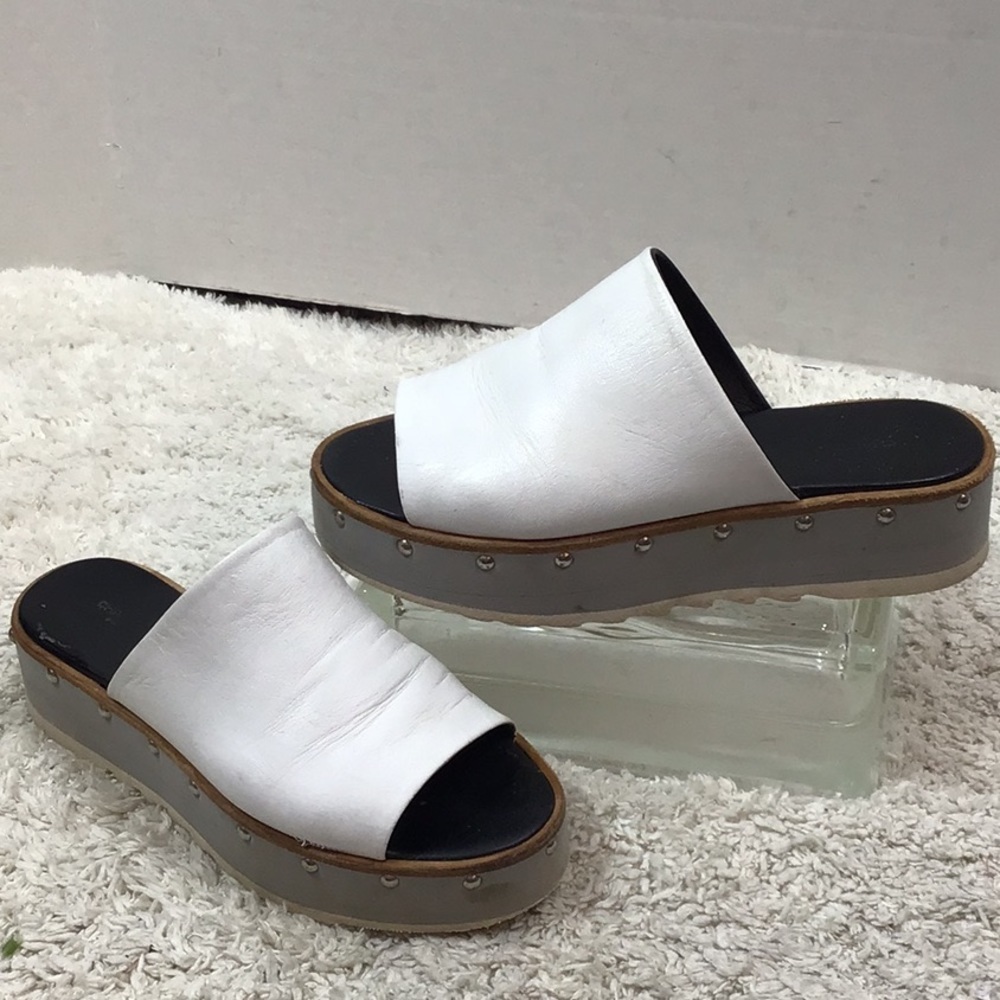 Charles David white leather platform slip on sandals